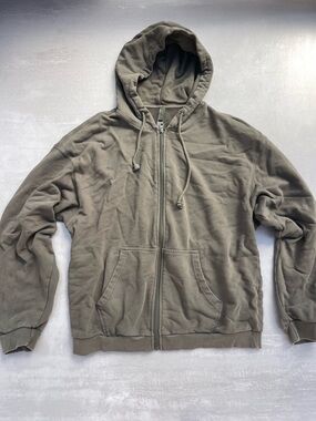 SKIMS TERRY MENS RELAXED ZIP UP HOODIE | MILITARY 100% COTTON